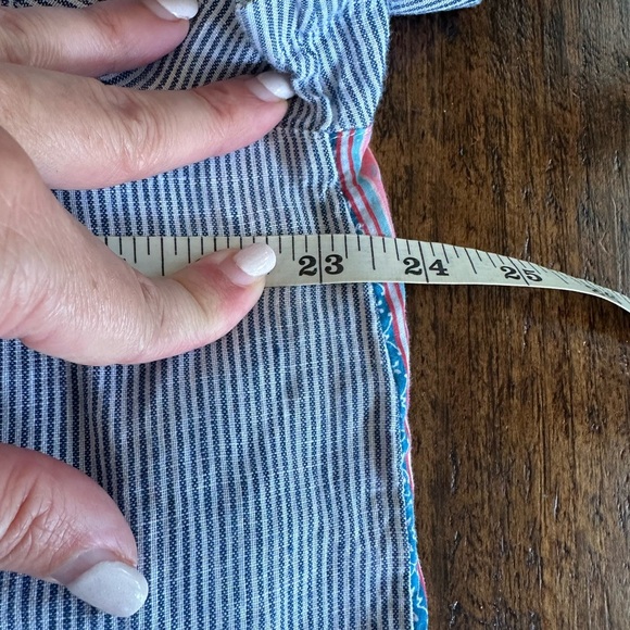 J. Jill | Striped Linen Short Sleeve Button Down Blouse, Floral Back Panel - Picture 9 of 10